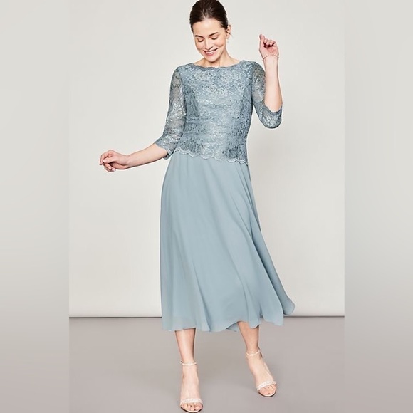 OLEG CASSINI

tea length lace and chiffon mock two-piece - Picture 5 of 17